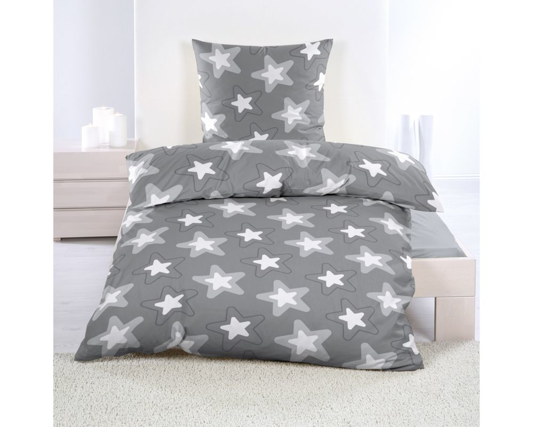 Microfleece-Bettwäsche mit Sternen-Muster - Grau/Weiß - 1