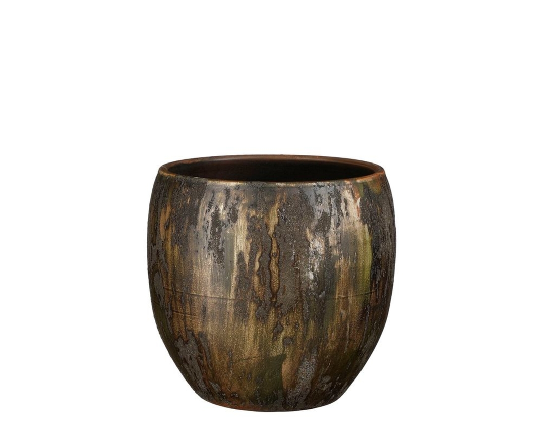 Übertopf "Roel" aus Keramik, ca. 24 cm - Grün/Braun - 1