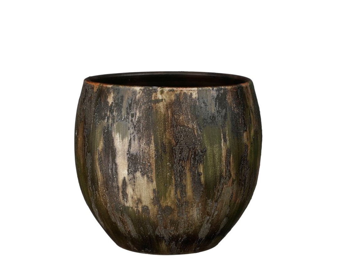 Übertopf "Roel" aus Keramik, ca. 28 cm - Grün/Braun - 1