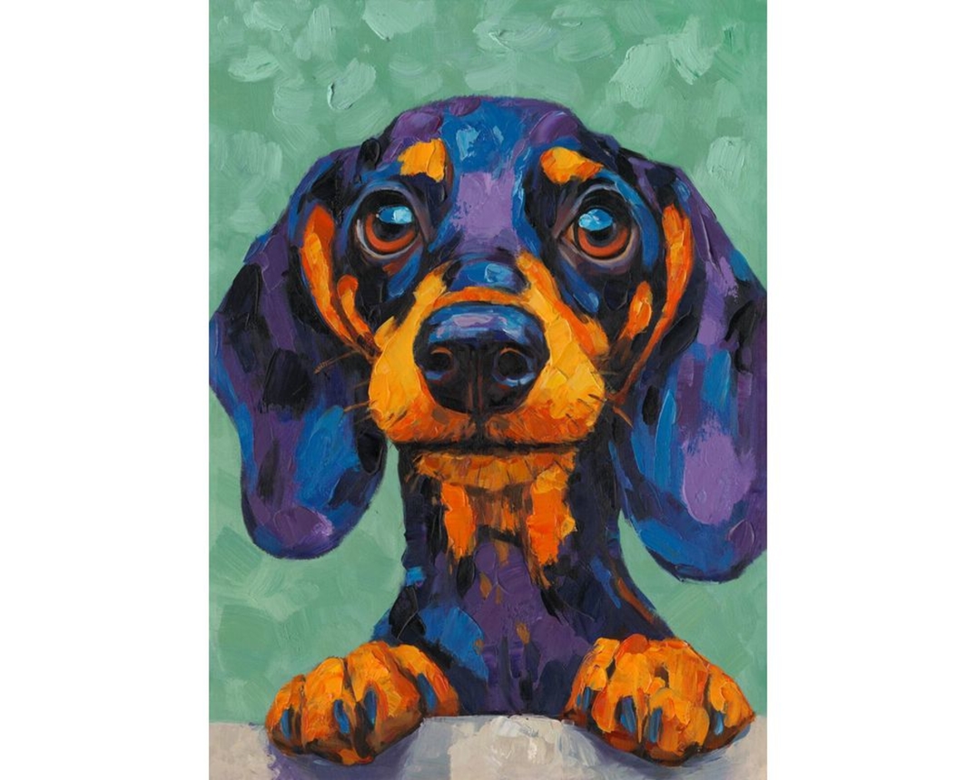 Ölbild Dackelportrait, ca. 50x70 cm - Mehrfarbig - 1