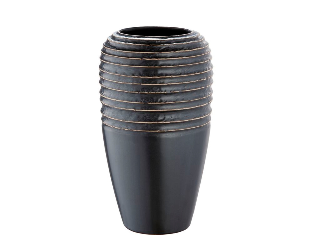 Vase anthrazit mit beigen Streifen, ca. 25 cm hoch - Anthrazit / Beige - 1
