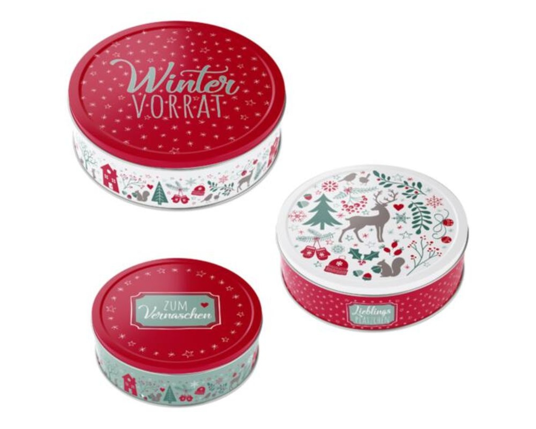 Dose "Winter" aus Metall, klein - Weiß/Rot - 1