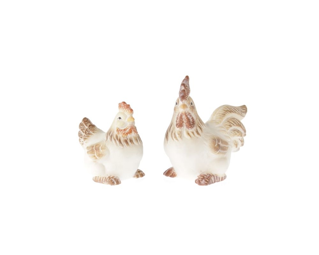 Huhn/Hahn, verschiedene Größen, aus Keramik - Braun/Weiß - 1