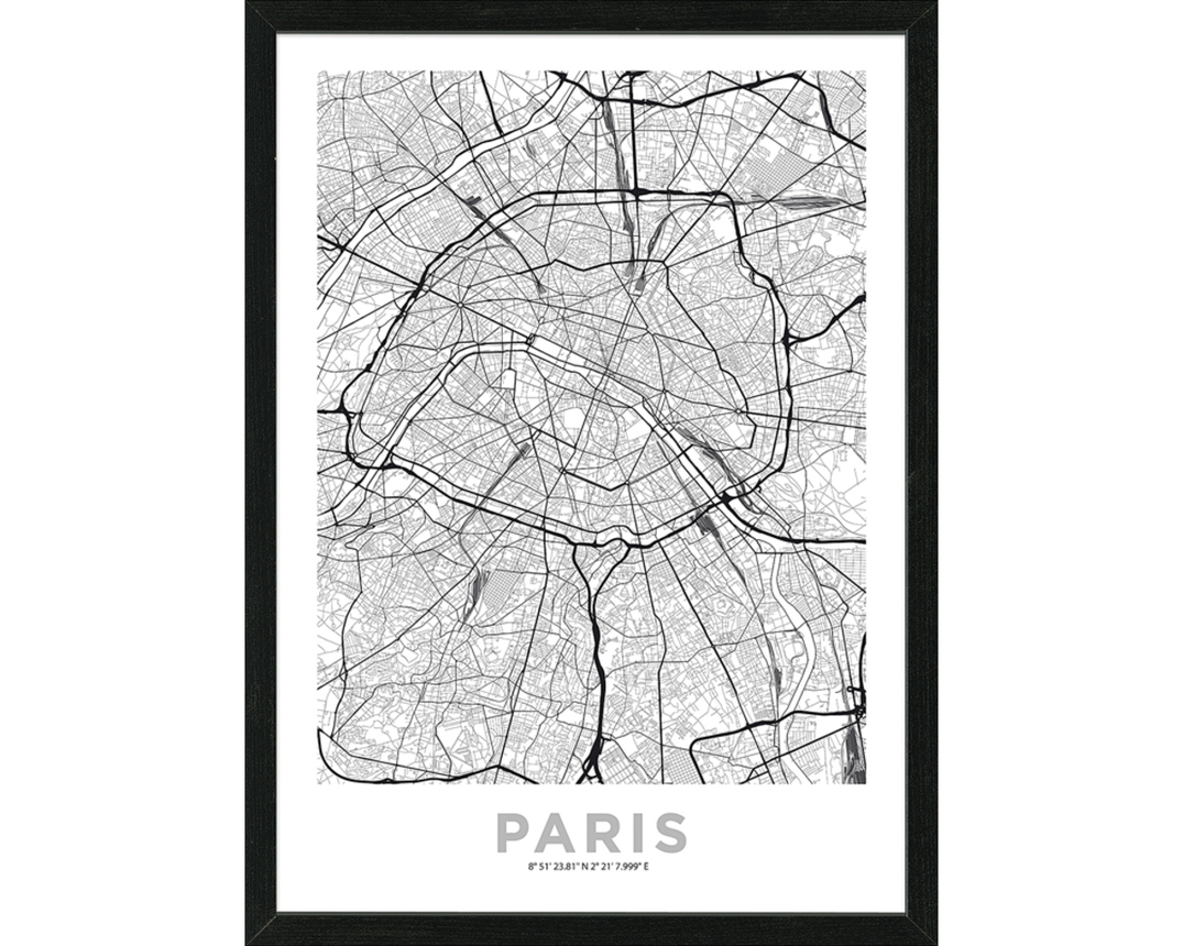 Kunstdruck Paris City Map, ca. 55x75 cm - Weiß / Schwarz - 1