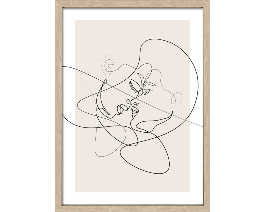 Kunstdruck "Line Art Faces VI", ca. 55x75 cm, gerahmt - Schwarz/Weiß/Beige - 1