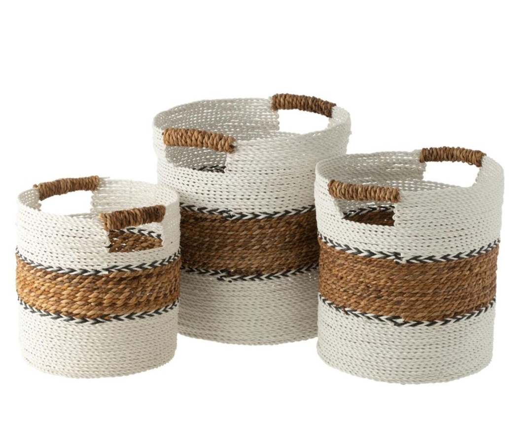Korb mit Henkel, Raphia, ca. 28x30 cm, klein - Braun/Weiß - 1