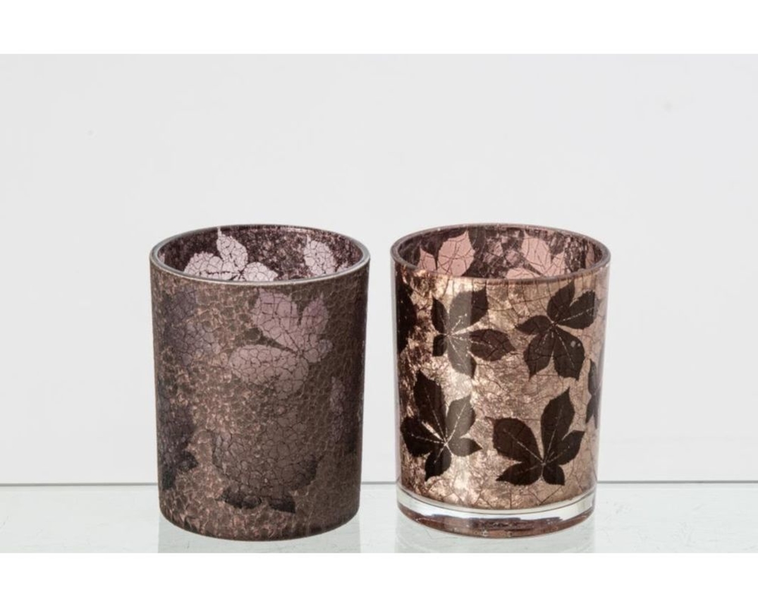 Windlicht mit Blättermotiv, ca. 12,5 cm hoch, Glas - Braun - 1