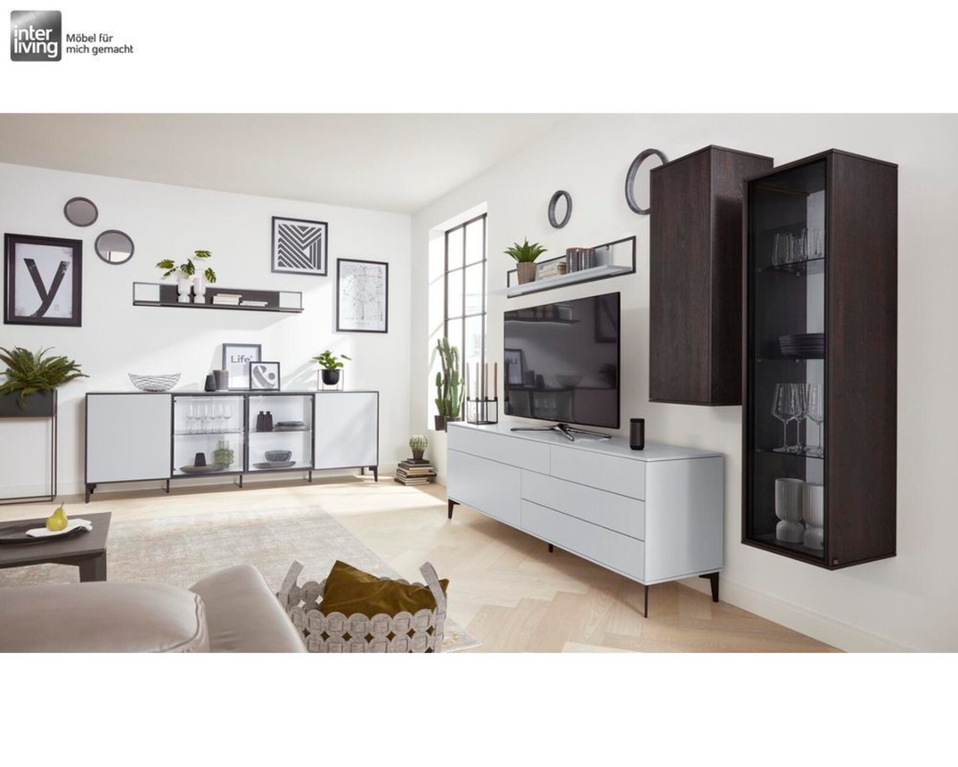 Interliving 2107 Anbauwand, ca. 256x203 cm - Hellgrau / Quarzgrau / Schwarz - 1
