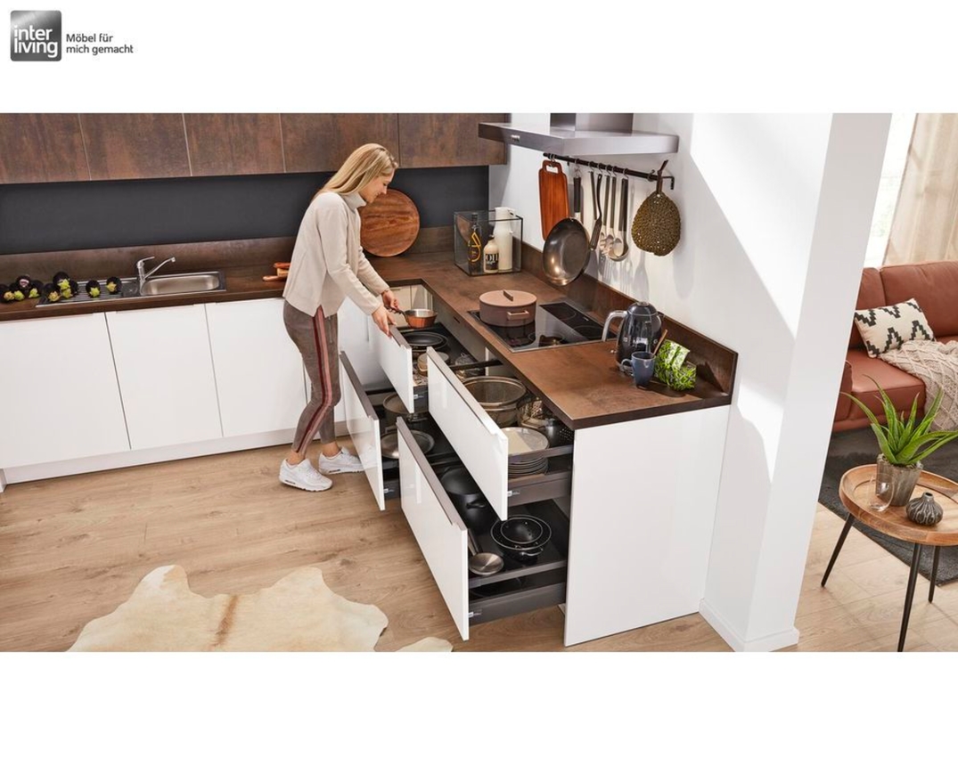 Interliving Küche, Serie 3034, weiß Hochglanz, Kupfer oxid Nachbildung - Weiß / Kupfer - 2