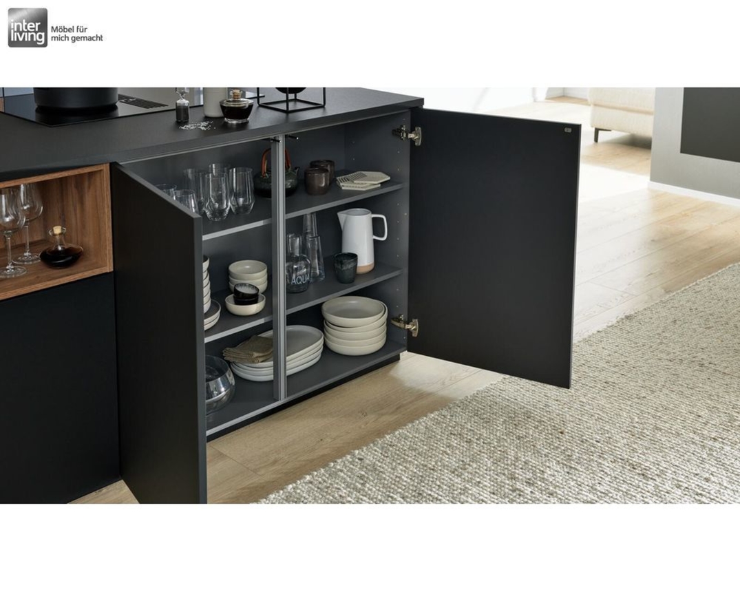 Interliving Küche 3055, Schwarz softmatt, Sierra Eiche Nachbildung - Schwarz/Braun - 11