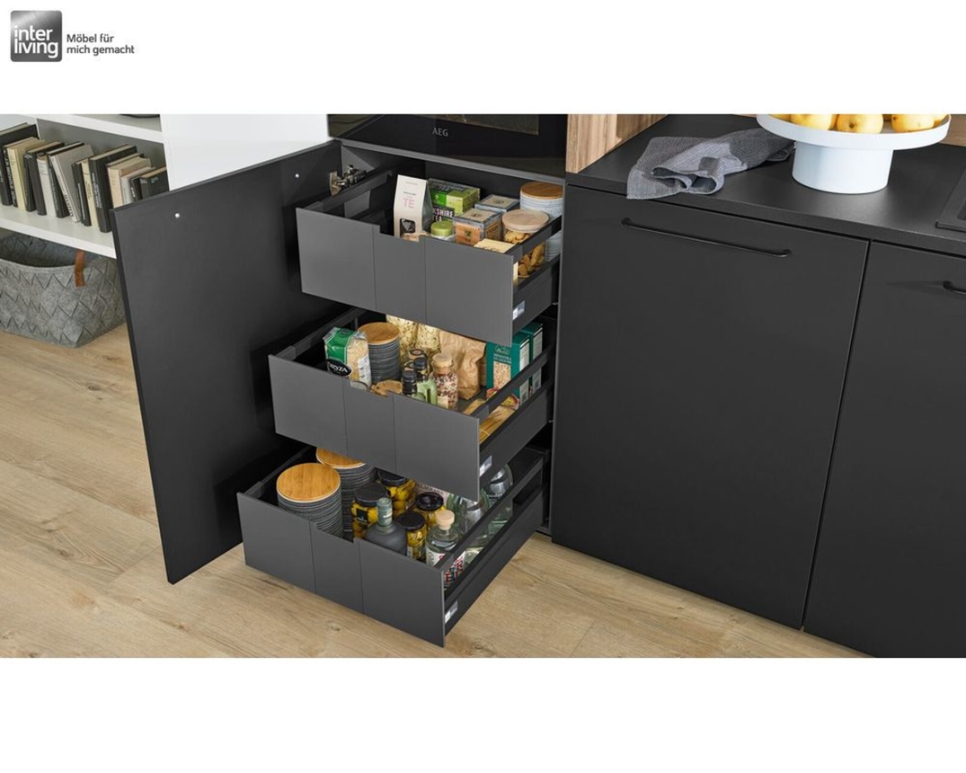 Interliving Küche 3055, Schwarz softmatt, Sierra Eiche Nachbildung - Schwarz/Braun - 12