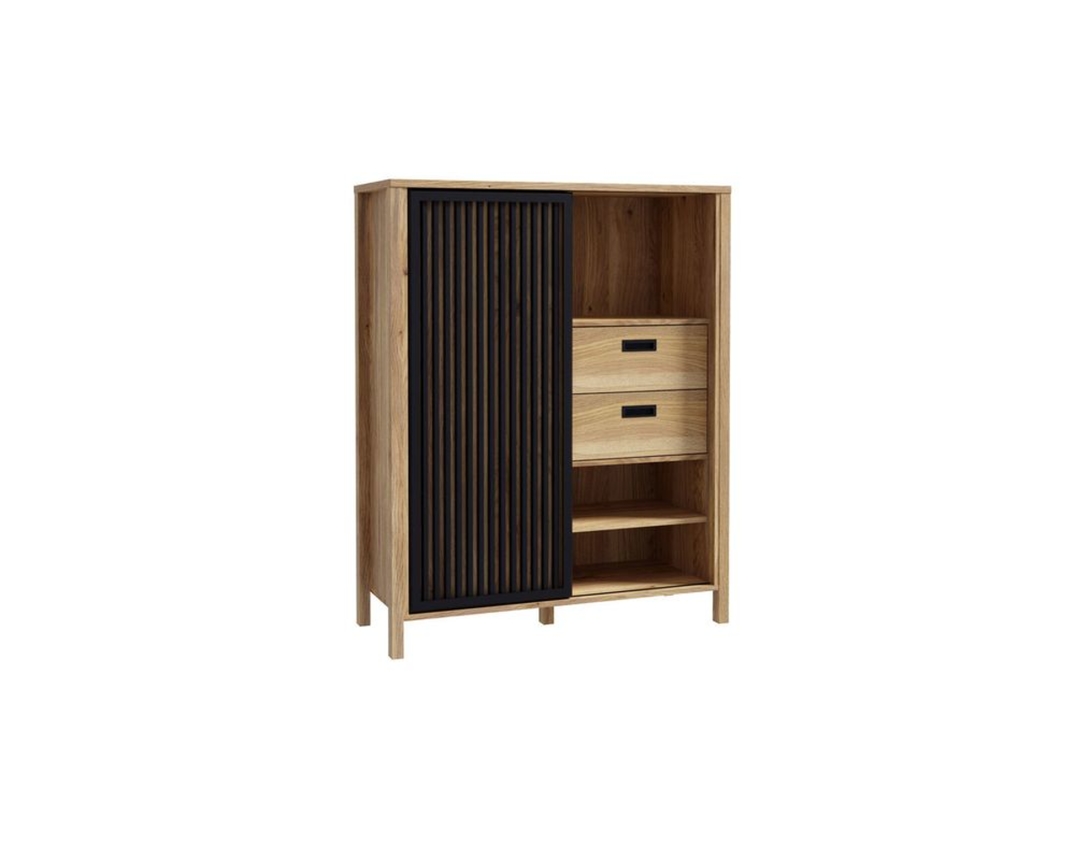 Highboard "Fabiola" mit einer Tür und 2 Schubkästen - Braun/Schwarz - 5