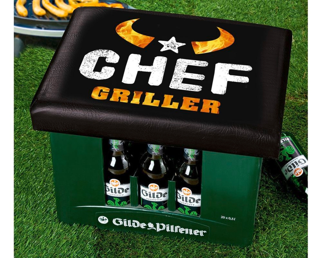 Bierkasten Sitzpolster "Chef-Griller", ca. 34x44 cm - Schwarz - 1