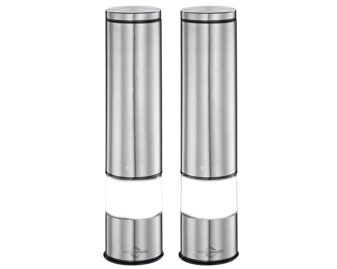 Pfeffer-/Salzmühle, elektrisch - Silber/Durchsichtig - 1