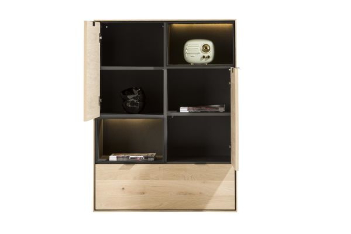 XOOON Elements, Highboard 90 cm. - 2-Türen + 1-Lade + 2-Nischen + Led -  - 3