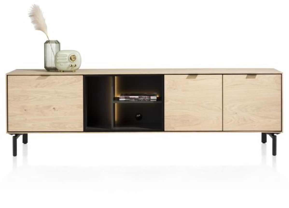 XOOON Elements, Lowboard 210 cm. - zum aufhängen + 2-Türen + Klappe + 3-Nischen + Led inkl Metallfüße -  - 1