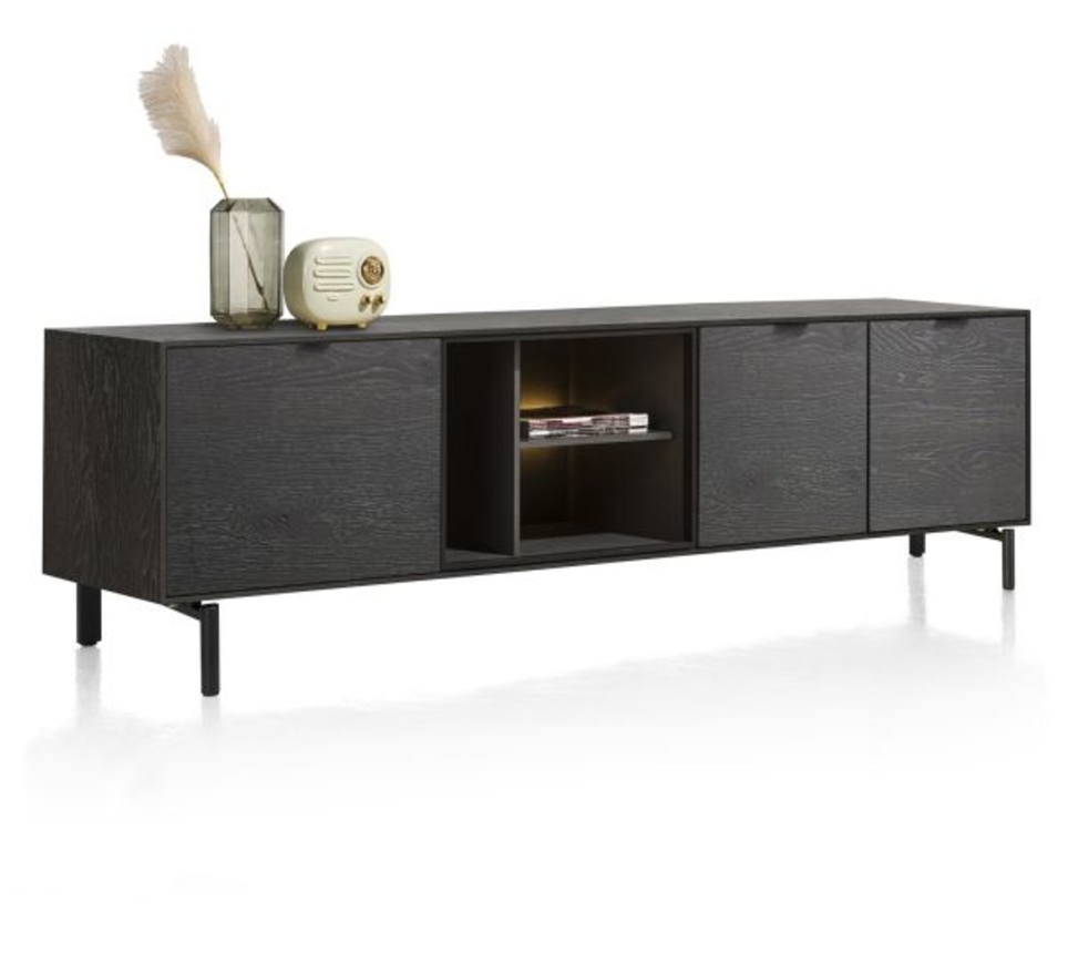 XOOON Elements, Lowboard 210 cm. - zum aufhängen + 2-Türen + Klappe + 3-Nischen + Led inkl Metallfüße -  - 2