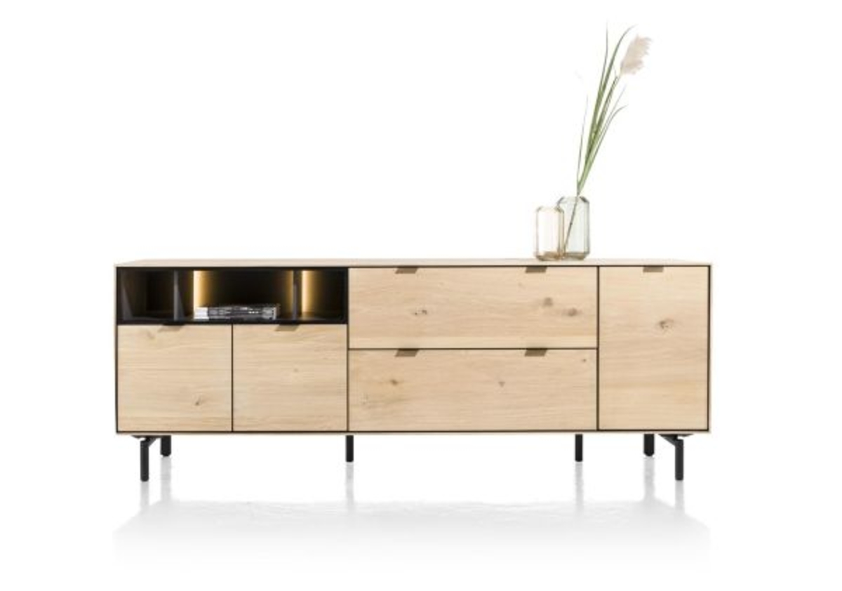 XOOON Elements, Sideboard 210 cm. - 3-Türen + 2-Laden + 3-Nischen + Led inkl. Metallfüße -  - 1