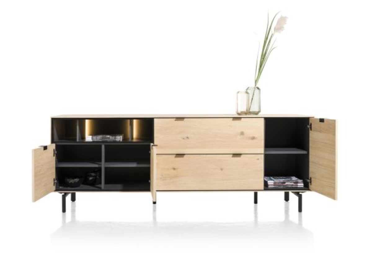 XOOON Elements, Sideboard 210 cm. - 3-Türen + 2-Laden + 3-Nischen + Led inkl. Metallfüße -  - 3