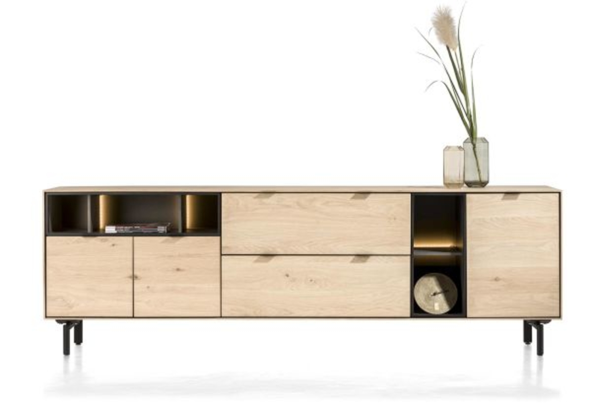 XOOON Elements, Sideboard 240 cm. - 3-Türen + 2-Laden + 5-Nischen + Led inkl. Metallfüße -  - 1