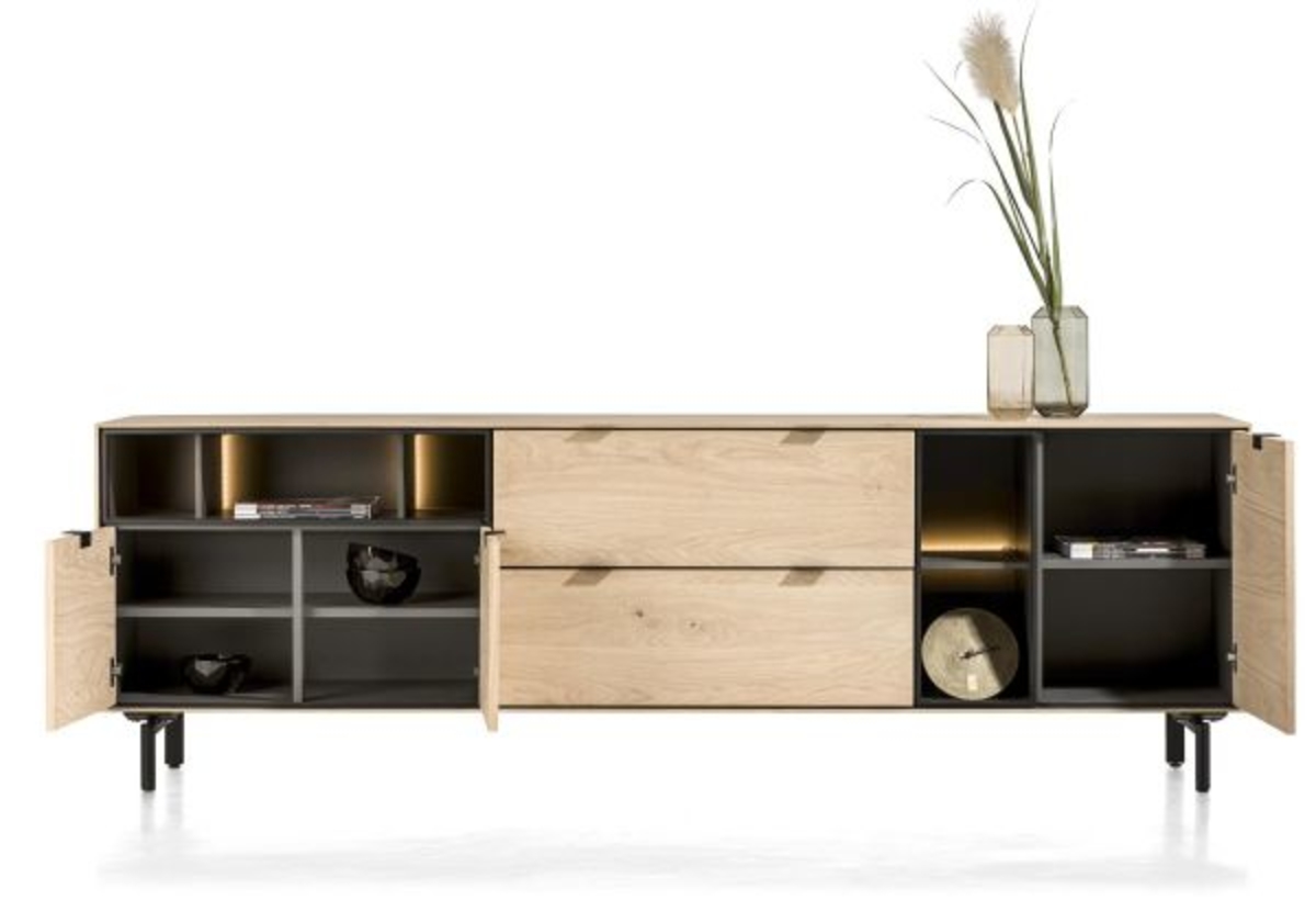 XOOON Elements, Sideboard 240 cm. - 3-Türen + 2-Laden + 5-Nischen + Led inkl. Metallfüße -  - 3