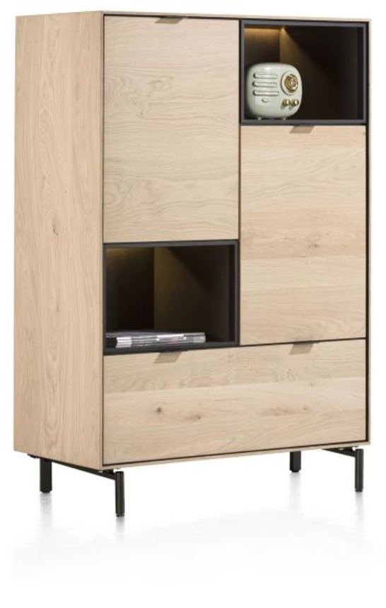 XOOON Elements, Highboard 90 cm. - 2-Türen + 1-Lade + 2-Nischen + Led inkl. Metallfüße -  - 2