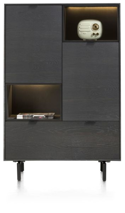 XOOON Elements, Highboard 90 cm. - 2-Türen + 1-Lade + 2-Nischen + Led inkl. Metallfüße -  - 1