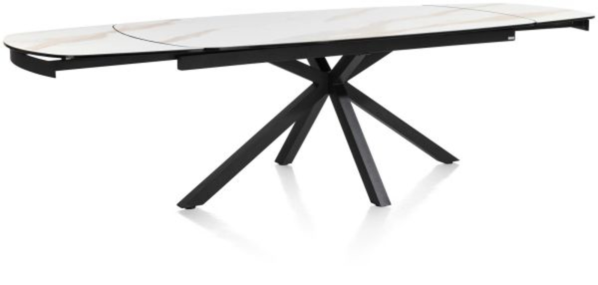 XOOON Montello, Ausziehtisch 200 x 100 cm. (+ 2 x 50) -  zentralem Fuss - Keramikplatte - Beige, Weiß - 1