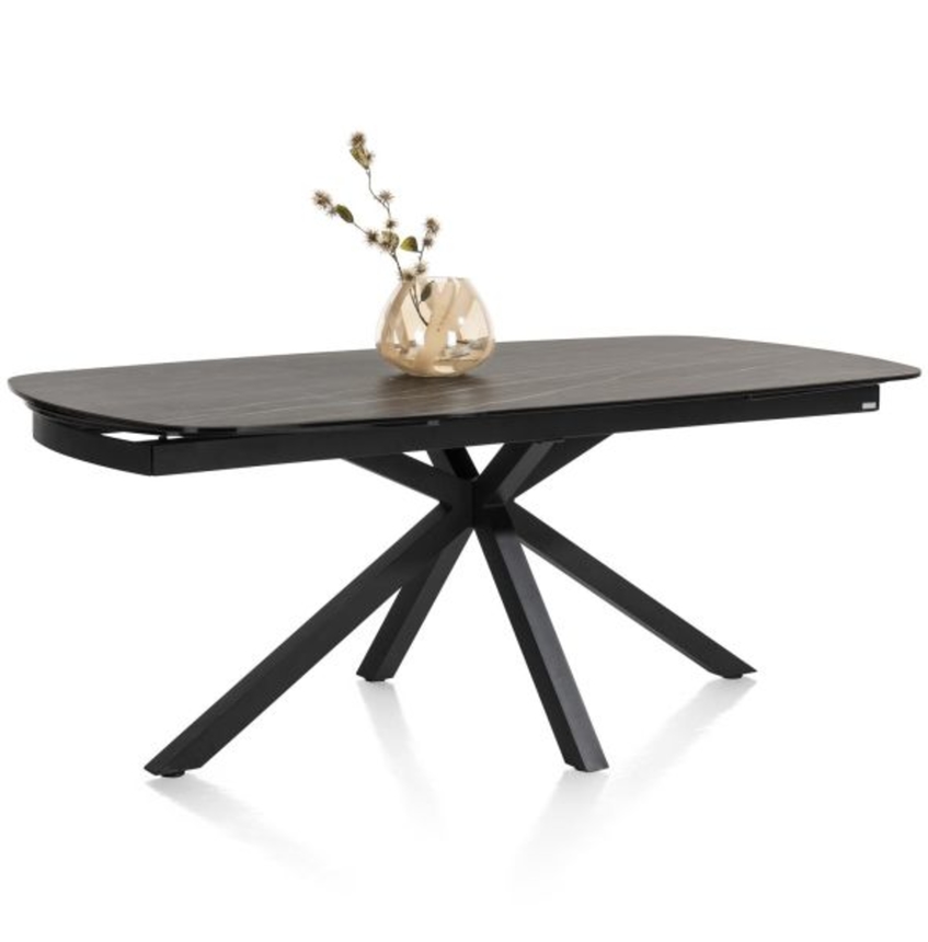 XOOON Montello, Ausziehtisch 200 x 100 cm. (+ 2 x 50) -  zentralem Fuss - Keramikplatte - Schwarz - 6