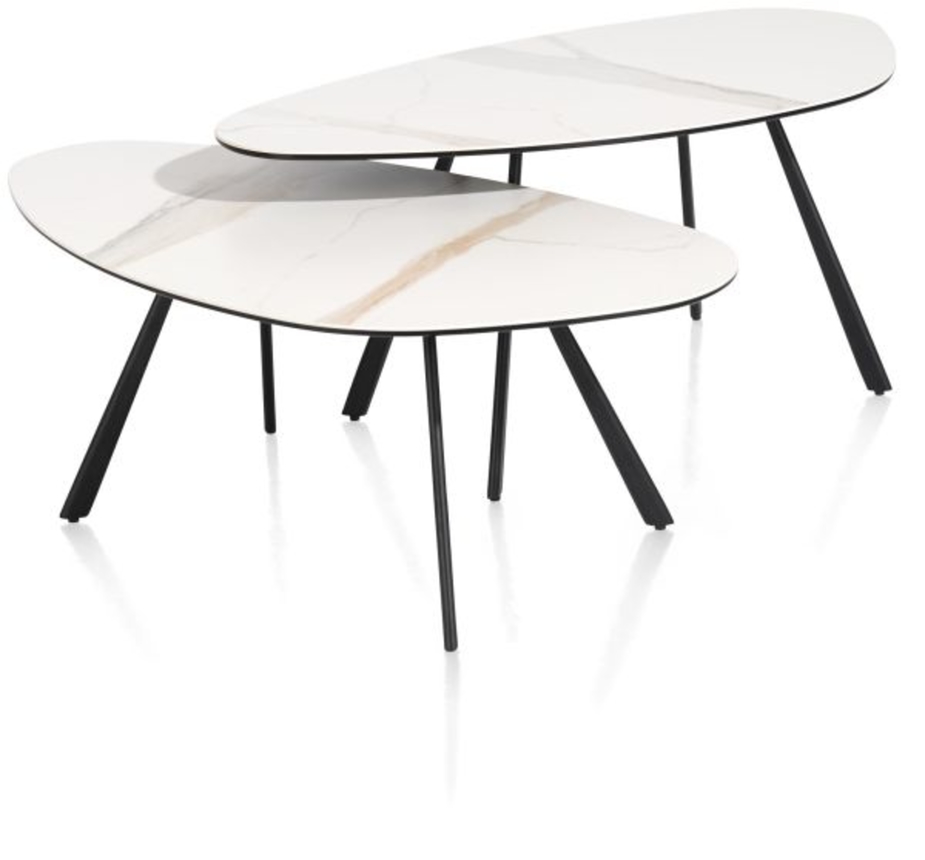 XOOON Montello, Couchtisch 94 x 49 cm. - hoehe 42 cm. - Keramikplatte - Beige, Weiß - 6