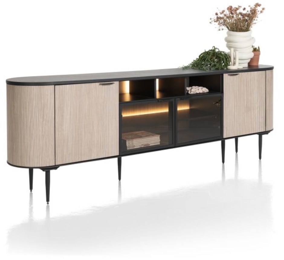XOOON Aramon, Sideboard 240 cm. - 2-Türen + 2-Glastüren + 3-Nischen (+ LED) -  - 2