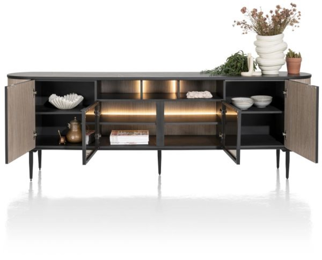XOOON Aramon, Sideboard 240 cm. - 2-Türen + 2-Glastüren + 3-Nischen (+ LED) -  - 3