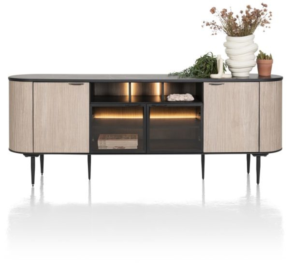 XOOON Aramon, Sideboard 210 cm. - 2-Türen + 2-Glastüren + 3-Nischen (+ LED) -  - 1