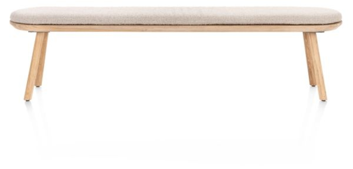 XOOON Niora, Bank 200x43cm - massiv Eiche - Holz Fuessen - Kissen inklusive - Creme - 1
