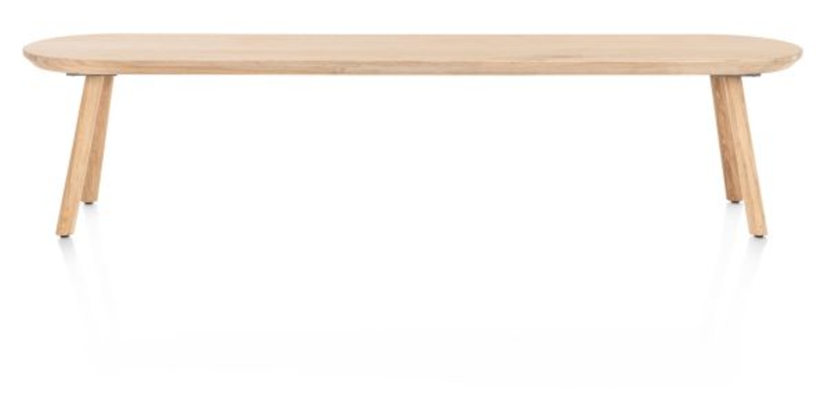 XOOON Niora, Bank 200x43cm - massiv Eiche - Holz Fuessen - Kissen inklusive - Creme - 3