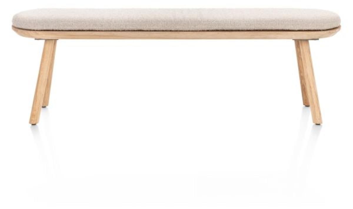 XOOON Niora, Bank 160x43cm - massiv Eiche - Holz Fuessen - Kissen inklusive - Creme - 1