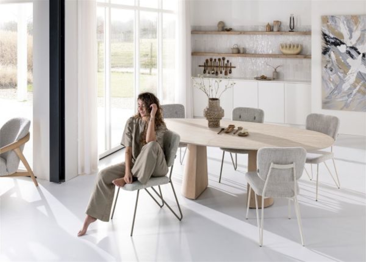 XOOON June, Stuhl + Taschenfederkern - Gestell RAL 1013 - nebbia + Stoff Luton - Creme - 9