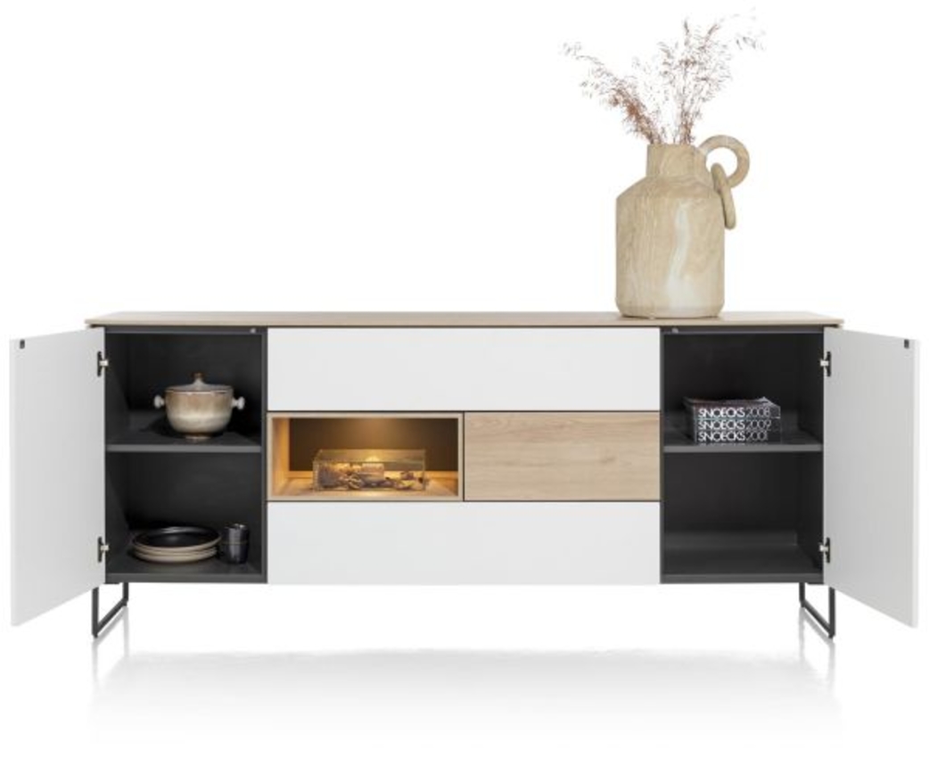 XOOON Lindfield, Sideboard 200 cm. - 2-Tueren + 3-Laden + 1-Nische (+ LED) -  - 3