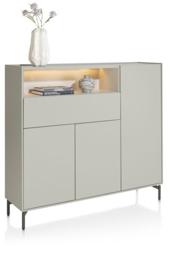 XOOON Noon, Highboard 148 cm - 3-Tueren + 1-Lade + 1-Nische (+ LED) - komplet silk grey -  - 2