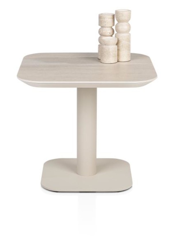 XOOON Brianto, Couchtisch 50 x 50 cm - Keramik Travertin Platte - Beige - 1