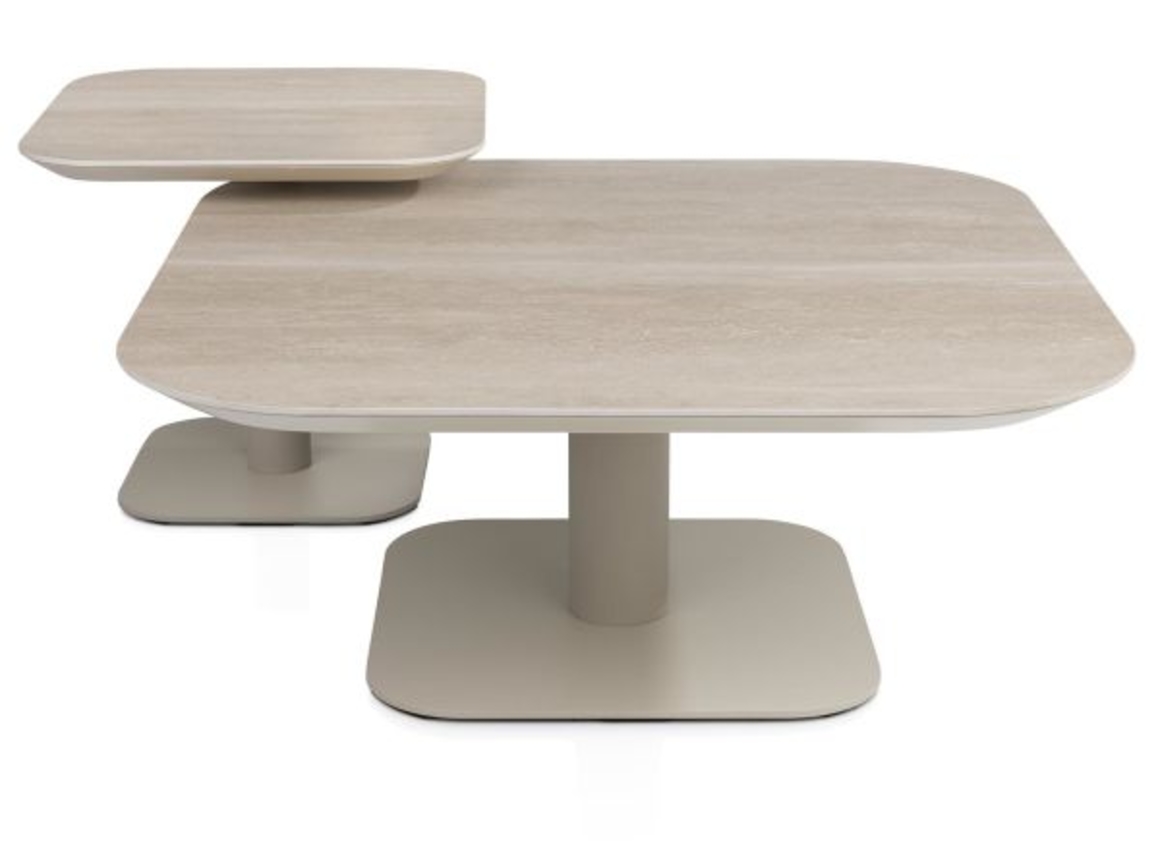 XOOON Brianto, Couchtisch 50 x 50 cm - Keramik Travertin Platte - Beige - 5