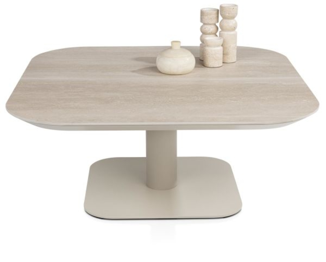 XOOON Brianto, Couchtisch 90 x 90 cm - Keramik Travertin Platte - Beige - 1