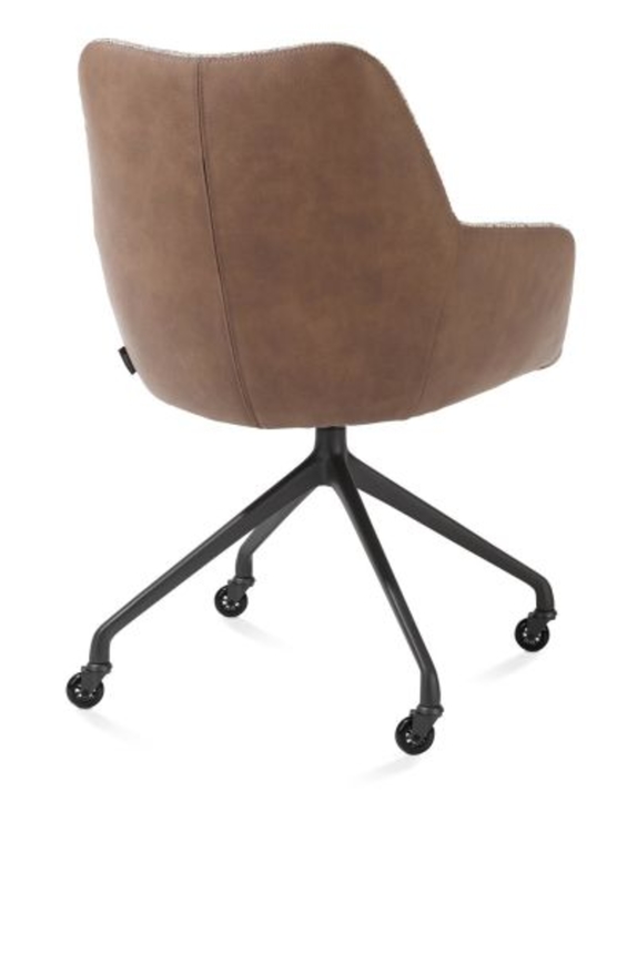 XOOON Mats, Armlehnstuhl - Aluminium Gestell rough off black + Rollen - Pala cognac + Luton kupfer - Braun, Orange - 3