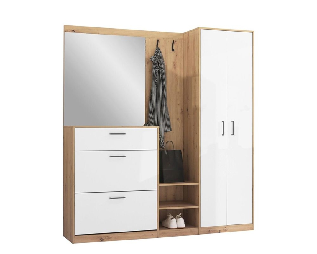 Kompaktgarderobe "Berna", ca. 180x195 cm - Braun/Weiß - 1