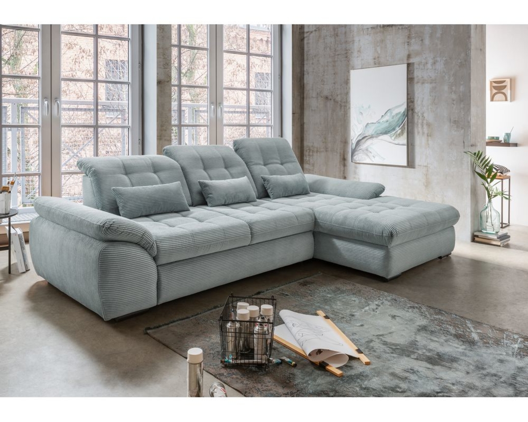 Ecksofa/Wohnlandschaft " Bosse" leger, inkl. Staukasten, Kopfteilfunktion, Liegefunktion, Sitztiefenverstellung - aquablau - 1
