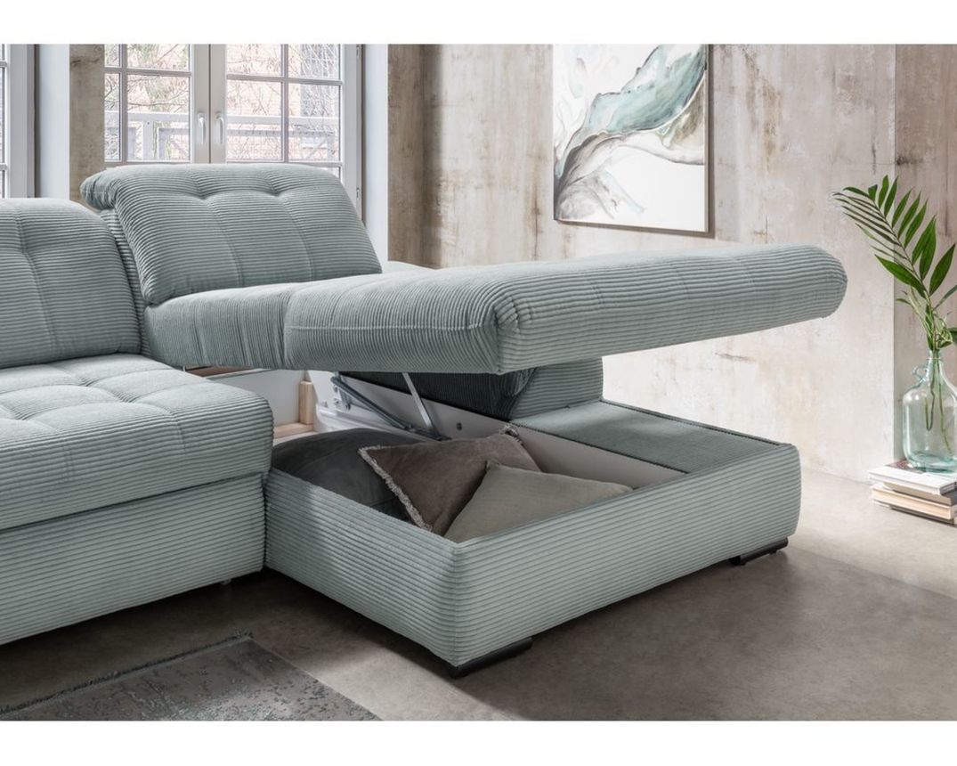 Ecksofa/Wohnlandschaft " Bosse" leger, inkl. Staukasten, Kopfteilfunktion, Liegefunktion, Sitztiefenverstellung - aquablau - 3