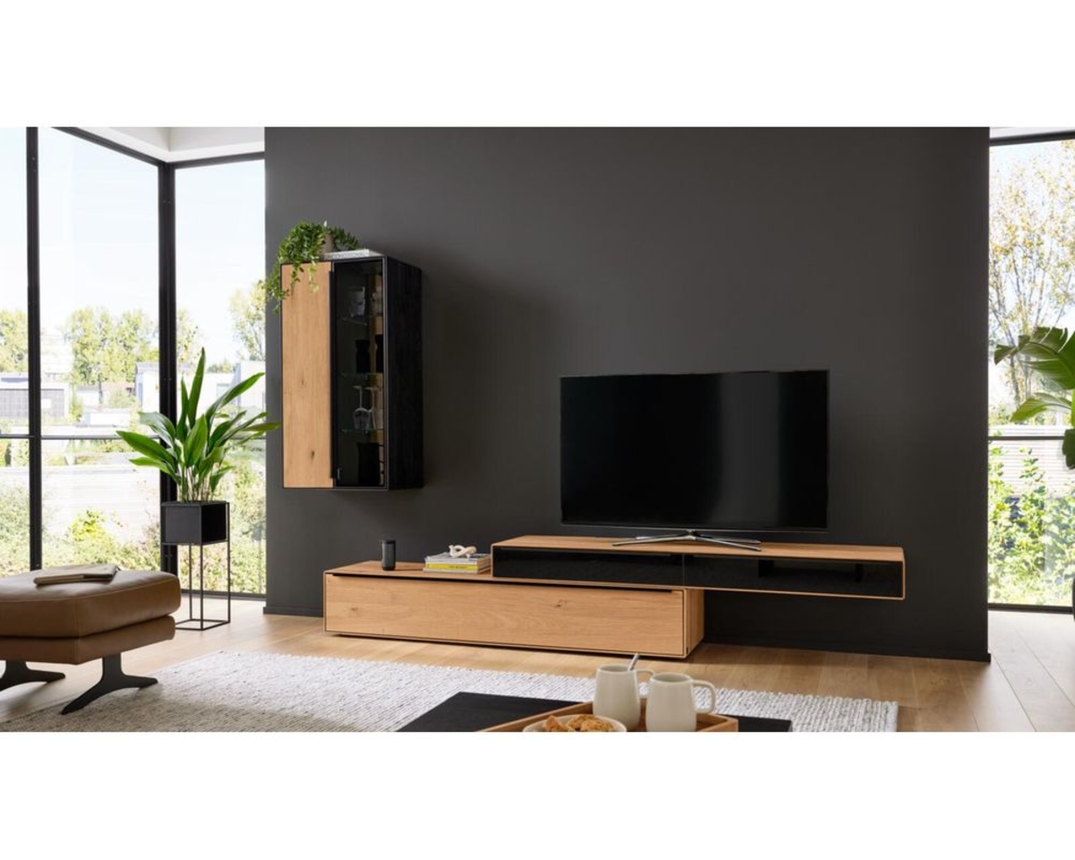 Interliving Anbauwand 2033, Asteiche Bianco, Bronzeglas - Braun - 2