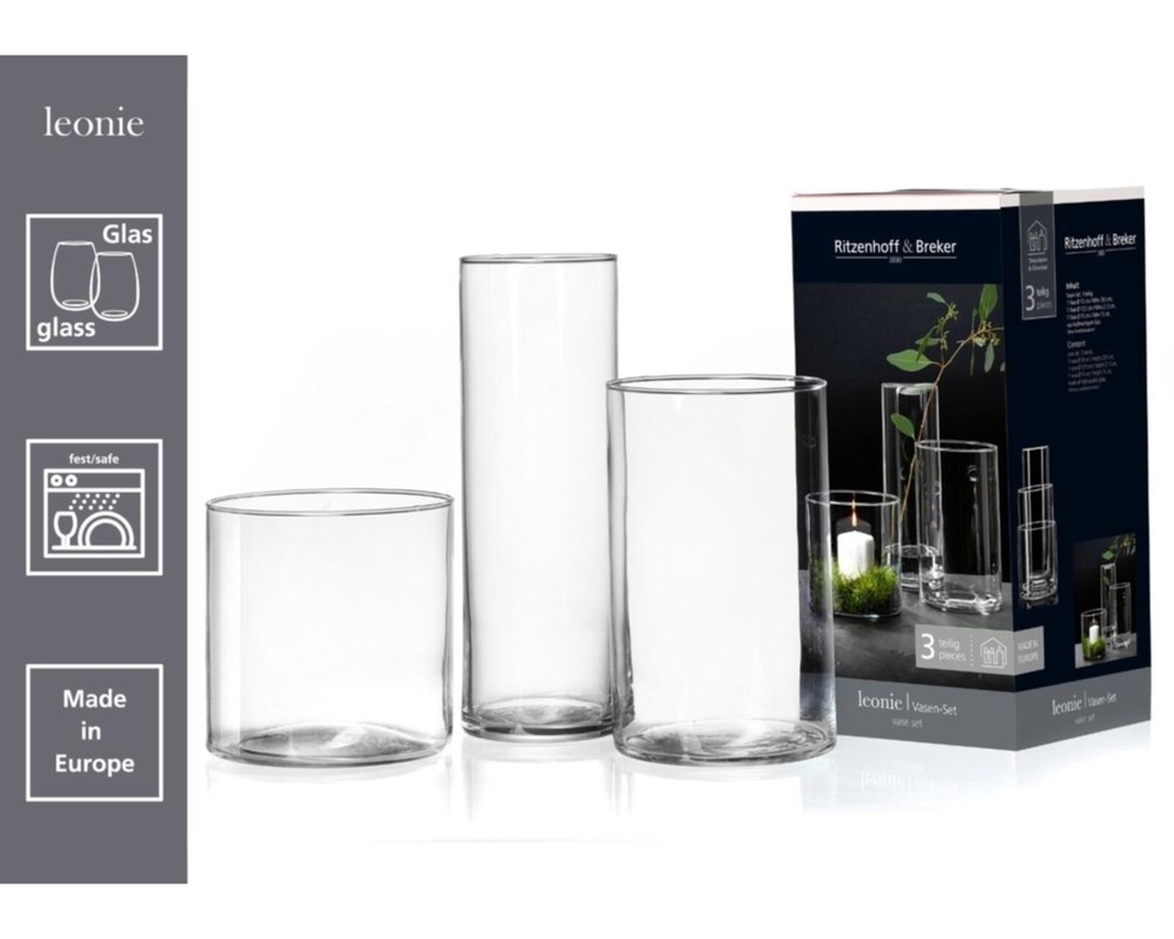 3-teiliges Vasenset "Leonie" aus Glas - Durchsichtig - 3
