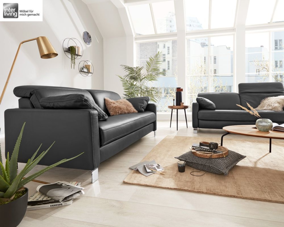 Interliving 4054 3er-Sofa, leger, Lederbezug - Anthrazit - 1