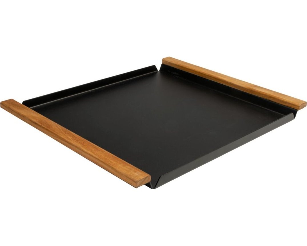 Tablett aus Aluminium, mit Teakgriffen - Schwarz/Braun - 1